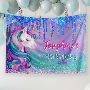 Banderoles Licorne mignonne gouttes bleues vertes anniversair