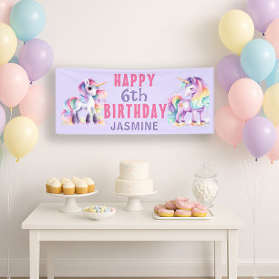 Banderoles Licorne Rose Violet 6ème Anniversaire Fille