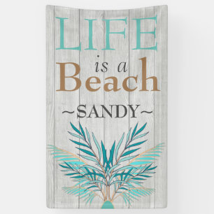 Banderoles LIFE EST UNE PLAGE blanchir Bois Turquoise Palm Fe