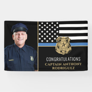 Banderoles Ligne Bleue Mince Drapeau Police Photo Retraite
