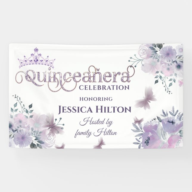 Banderoles Lilac Butterfly jardin fleuri tiara Quinceañera In (Horizontal)