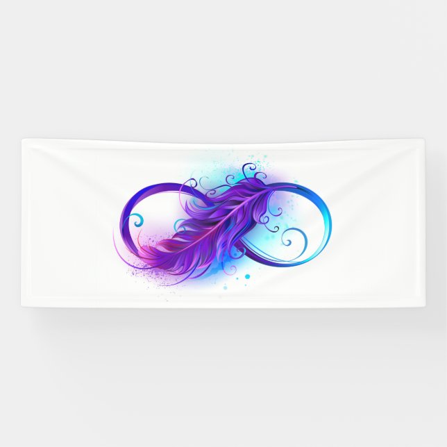 Banderoles L'infini avec plume violette (Horizontal)
