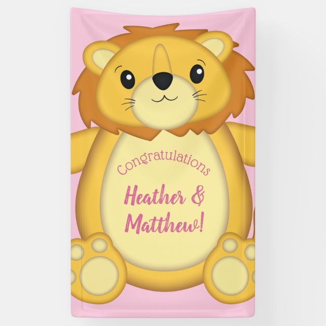 Banderoles Lion Baby shower rose (Vertical)