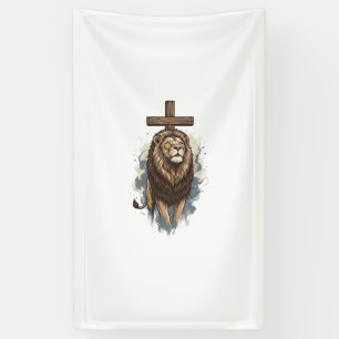 Banderoles Lion chrétien et croix vintage