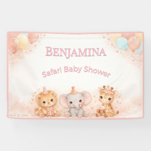 Banderoles Lion Éléphant Girafe Fantaisie Pastel Rose Pêche