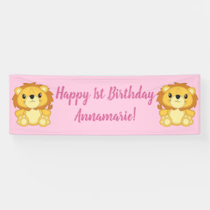 Banderoles Lion fête d'anniversaire rose