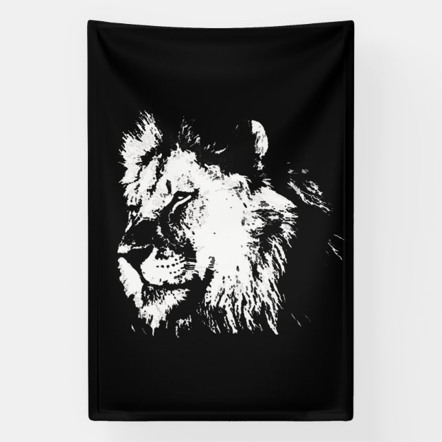 Banderoles Lion Noir Blanc - Art Pop Animal (Verticale)