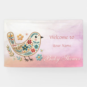 Banderoles Little Bird Floral Baby shower rose