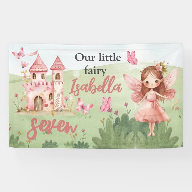 Banderoles Little Fairy Pink Castle Butterfly Any Age  (Horizontal)