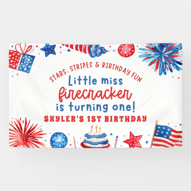Banderoles Little Miss Firecracker 4 juillet 1er anniversaire (Horizontal)