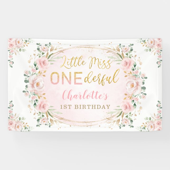 Banderoles Little Miss ONE derful Birthday Blush Gold Floral (Horizontal)