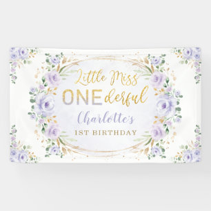 Banderoles Little Miss ONE derful Birthday Purple Gold Floral