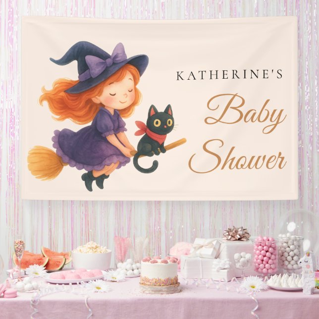 Banderoles Little Witch & Cat | Halloween Girl Baby Shower (Fête)