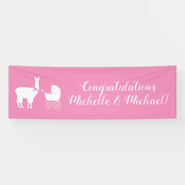 Banderoles Llama Baby shower mignonne fille rose (Horizontal)