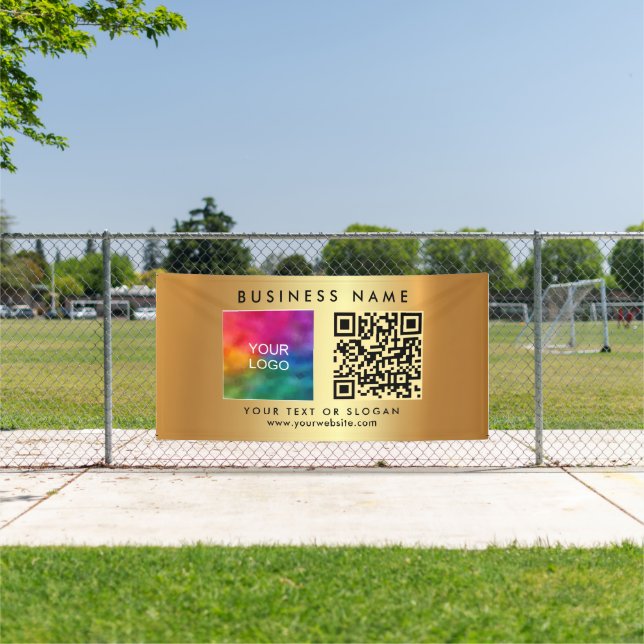 Banderoles Logo de code QR d'entreprise Gold Horizontal extér (Insitu)