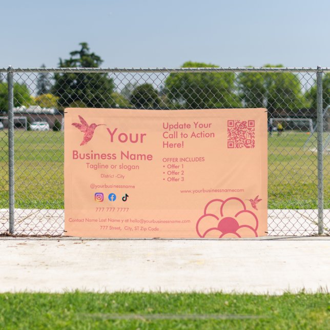 Banderoles Logo de colibri rose QR Code Peach Fuss Business (Insitu)
