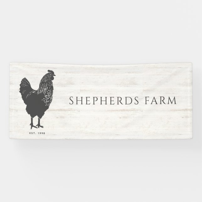 Banderoles Logo de ferme Coq Rustique Vintage (Horizontal)
