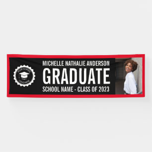 Banderoles Logo de l'école Graduation Photo Party Black Red