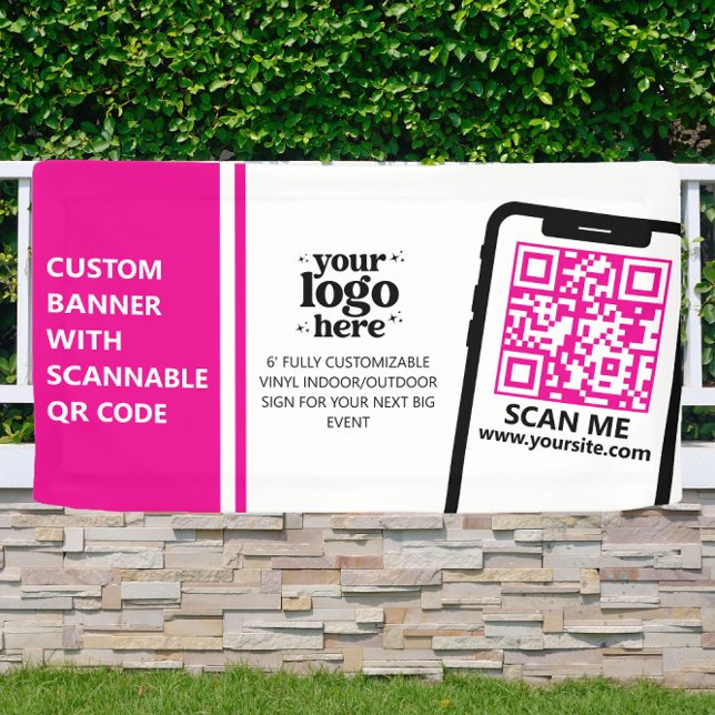 Banderoles Logo de l'entreprise QR Code Vinyl Hot Pink à l'ex (Créateur téléchargé)
