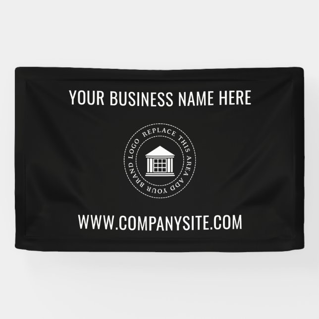 Banderoles Logo d'entreprise personnalisé | Noir minimaliste  (Horizontal)