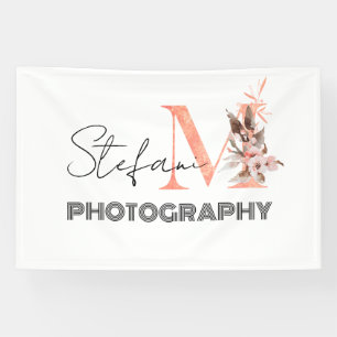 Banderoles Logo élégant floral à monogramme M en or rose