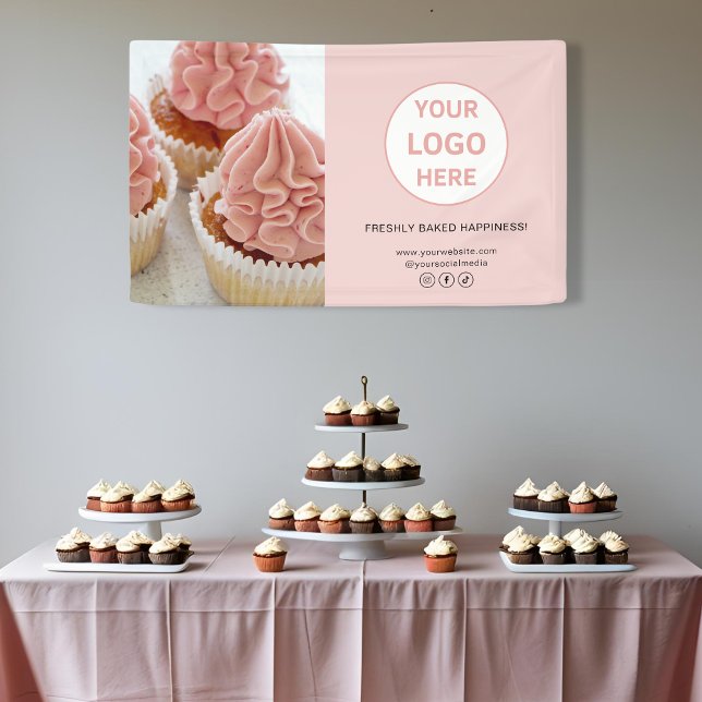 Banderoles Logo Personnalisé Photo Pink Bakery Business (Custom Logo Photo Pink Bakery Business Banner)