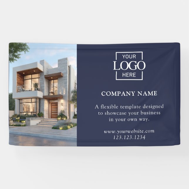 Banderoles Logo professionnel simple moderne bleu pour entrep (Horizontal)