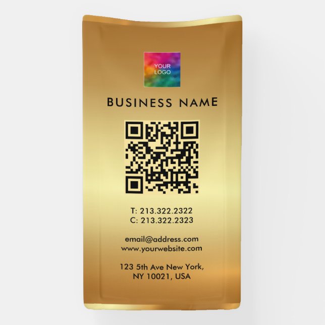 Banderoles Logo QR Code Outdoor Vertical Faux Gold Branding (Verticale)
