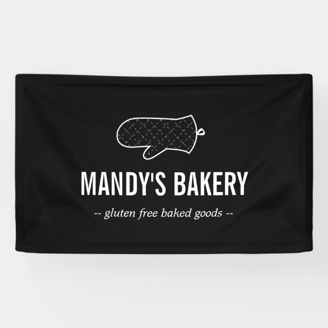 Banderoles Logo Rustic Oven Mitt sur Noir pour boulangerie (Horizontal)