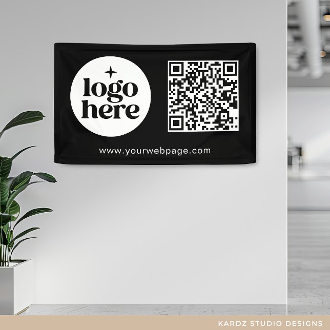 Banderoles Logo simple Black Business Code QR (Add your logo, create QR Code with URL and enter your custom text.)