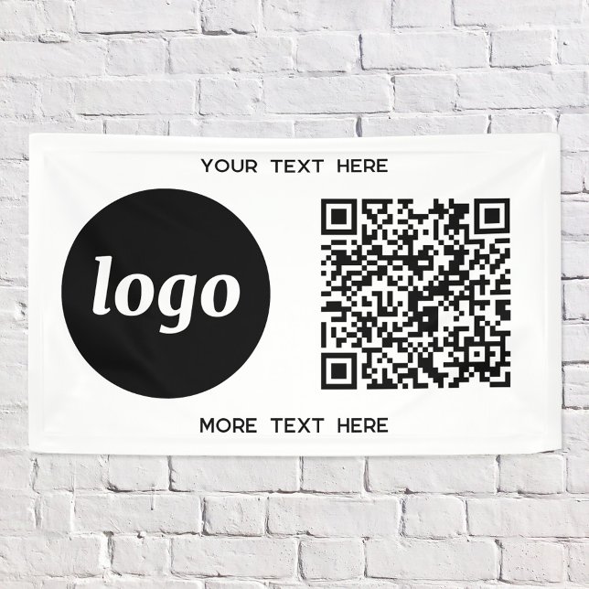 Banderoles Logo simple et code QR d'entreprise textuel (Simple logo with custom text and QR code business branding promotional banner)