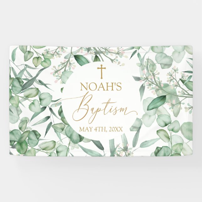 Banderoles Lona Baptism Eucalyptus leaves greenery Banner (Horizontal)
