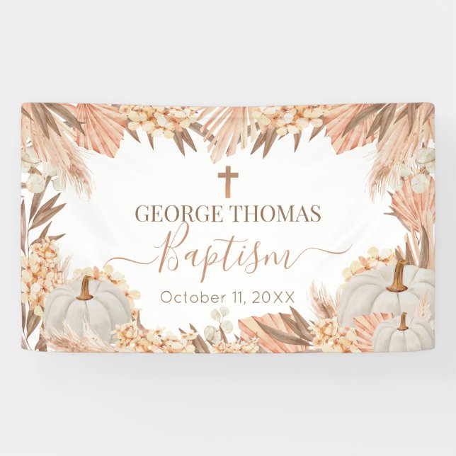 Banderoles Lona Floral Boho Pampas White Pumpkin baptism (Horizontal)