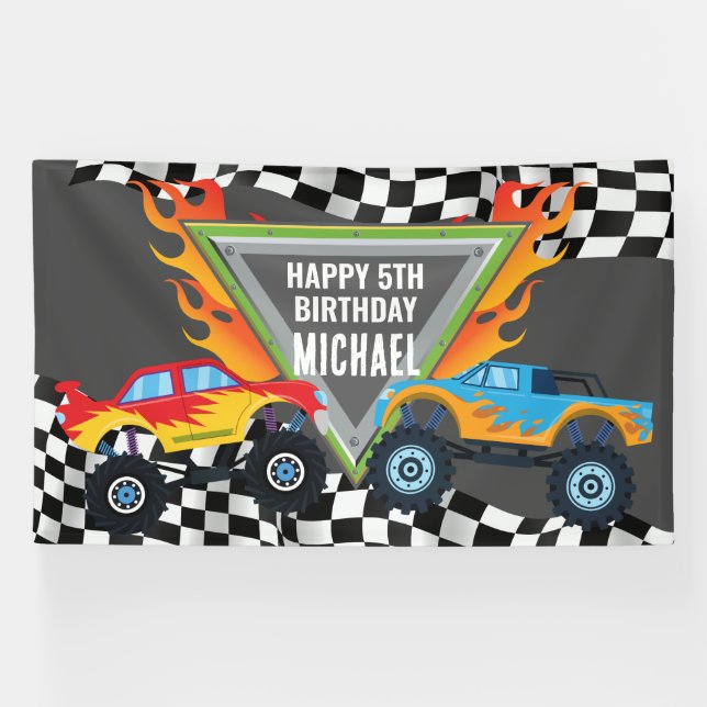 Banderoles Lona Monster Truck Happy Birthday backdrop banner (Horizontal)