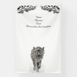 Banderoles Loup noir en colère dans la neige, hiver sauvage