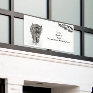 Banderoles Loup noir en colère dans la neige, hiver sauvage