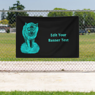 Banderoles Loup noir en colère dans la nuit