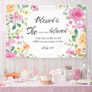 Banderoles Luc 1:45 Béni est Elle, Écriture Féminine Floral