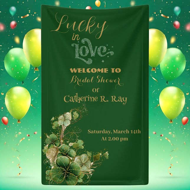 Banderoles Lucky in Love Orpailleur Shamrock Enterrement de V (Lucky in Love Gold Shimmer Shamrock Bridal Shower Banner)