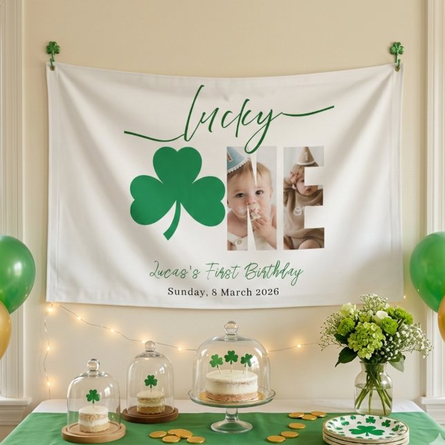 Banderoles Lucky One First Birthday Personalized Shamrock Pho (Créateur téléchargé)