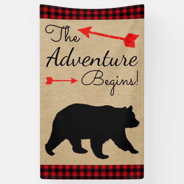 Banderoles Lumberjack Buffalo Plaid Ours Bébé Shower (Vertical)