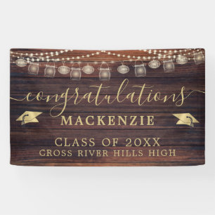 Banderoles Lumières en bois rustique Mason Jars Graduation