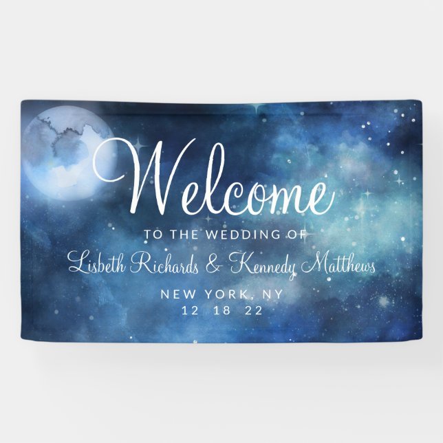 Banderoles Lunar Sky Pleine lune Celestial Star Mariage Bienv (Horizontal)