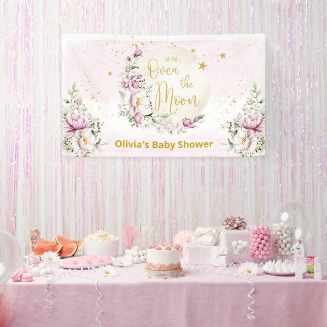 Banderoles Lune Florale Rose Bienvenue (Fête)