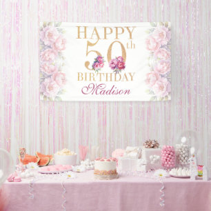 Banderoles Luxe 50e anniversaire Peonies Pink Gold Parties sc