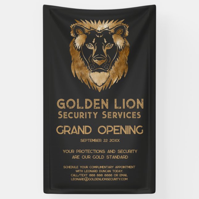Banderoles Luxe Black Gold Lion Business Logo Grand Ouverture (Vertical)
