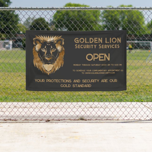 Banderoles Luxe Black Gold Lion Business Logo Open (En situation)