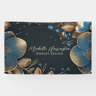 Banderoles Luxe Elegance Blue and Gold Floral Jewelry Design