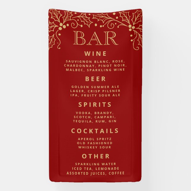 Banderoles Luxury Red Gold Wedding Bar Menu Reception Decor (Verticale)