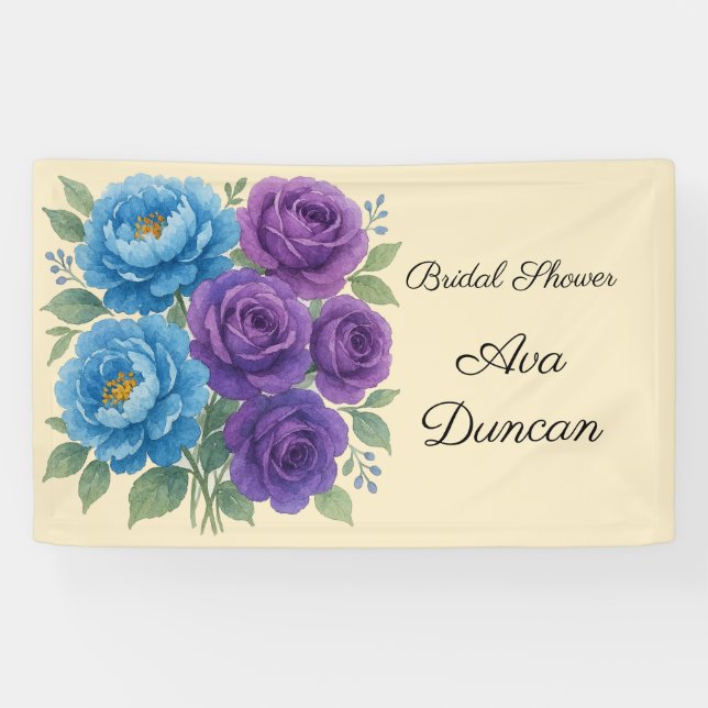 Banderoles Lyons Blue Peony & Fig Purple Rose Baby Shower Mar (Horizontal)